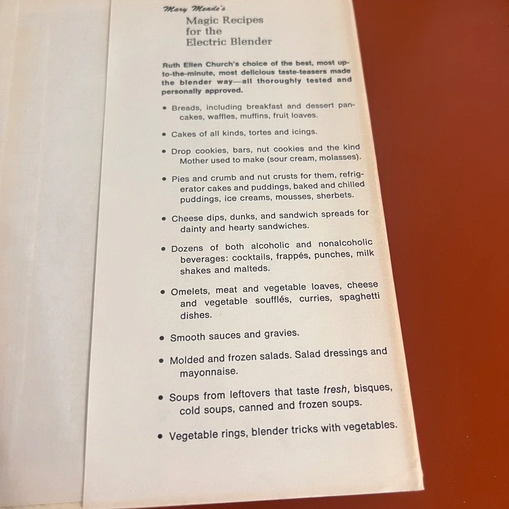 Mary Meades Magic Recipes Cookbook Electric Blender Ruth Ellen Church 1965